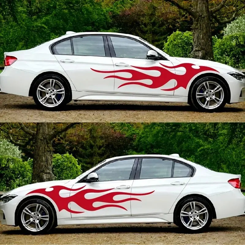 4pcs Fashion Car Stickers Flames Flaming Auto Body Stickers, Stripe Car Door Decals Waterproof Decorative Decal (Online Order Only)