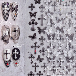 Black White Pearl Lace Butterfly Cross Retro Figure Flower Symmetric Self Adhesive Nail Art Stickers  Manicure Decals Wholesale (ONLINE ORDER ONLY)