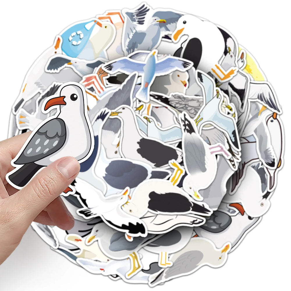 Seagull Cartoon Stickers Pack - Cute Bird Decals for Luggage, Laptop, Car, Bike, Skateboard (Online Order Only)