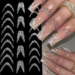 French 3D Nail Decals Stickers Stripe Line French Tips Transfer Nail Art Manicure Decoration Sliver Reflective Glitter Stickers (ONLINE ORDER ONLY)