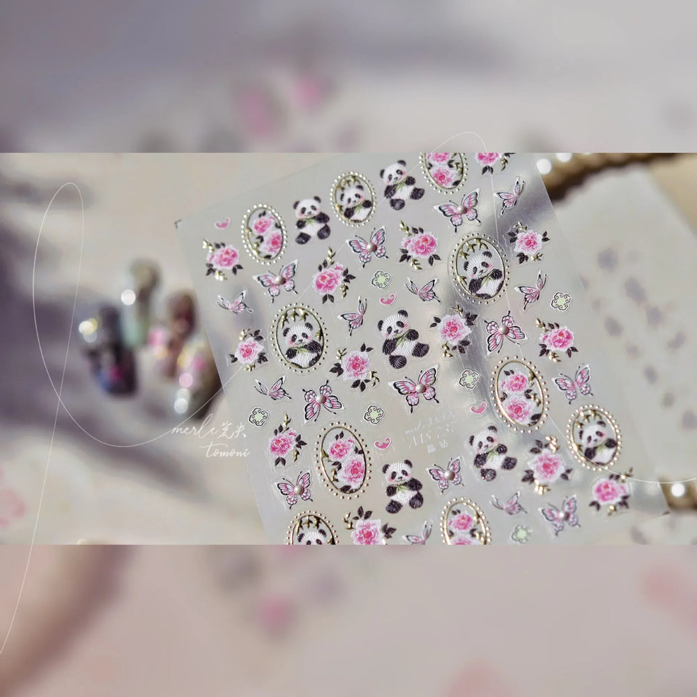 Panda Bamboo Butterfly Pattern Totem Figure Peony Flower Love Heart Adhesive Nail Art Stickers Embroidery Pearl Manicure Decals (ONLINE ORDER ONLY)