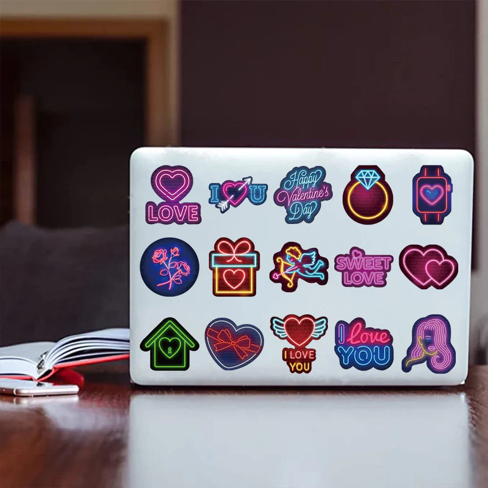 64PCS Cool Neon Light Stickers Trendy Graffiti Waterproof Vinyl Neon Stickers Pack for Phone Creative Decoration DIY Toys (ONLINE ORDER ONLY)