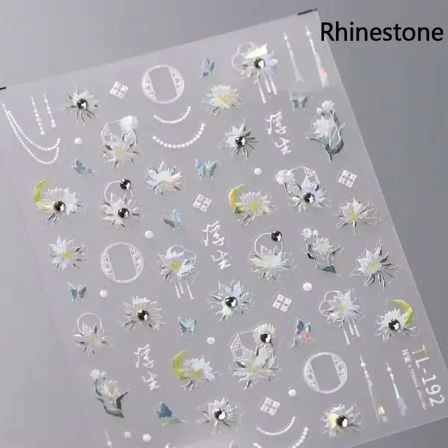 Chic Retro Rose Photo Frame Dried Flower Petal Self Adhesive Nail Art Stickers 5D Hot Stamping Relief Rhinestone Manicure Decals (Online Order Only)