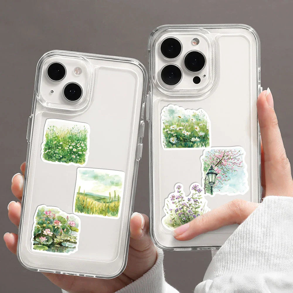 50pcs Watercolor Summer Flower Stickers Laptop Suitcase Graffiti Skateboard Luggage Waterproof PVC Stickers Kids Gift Toys (Online Order Only)