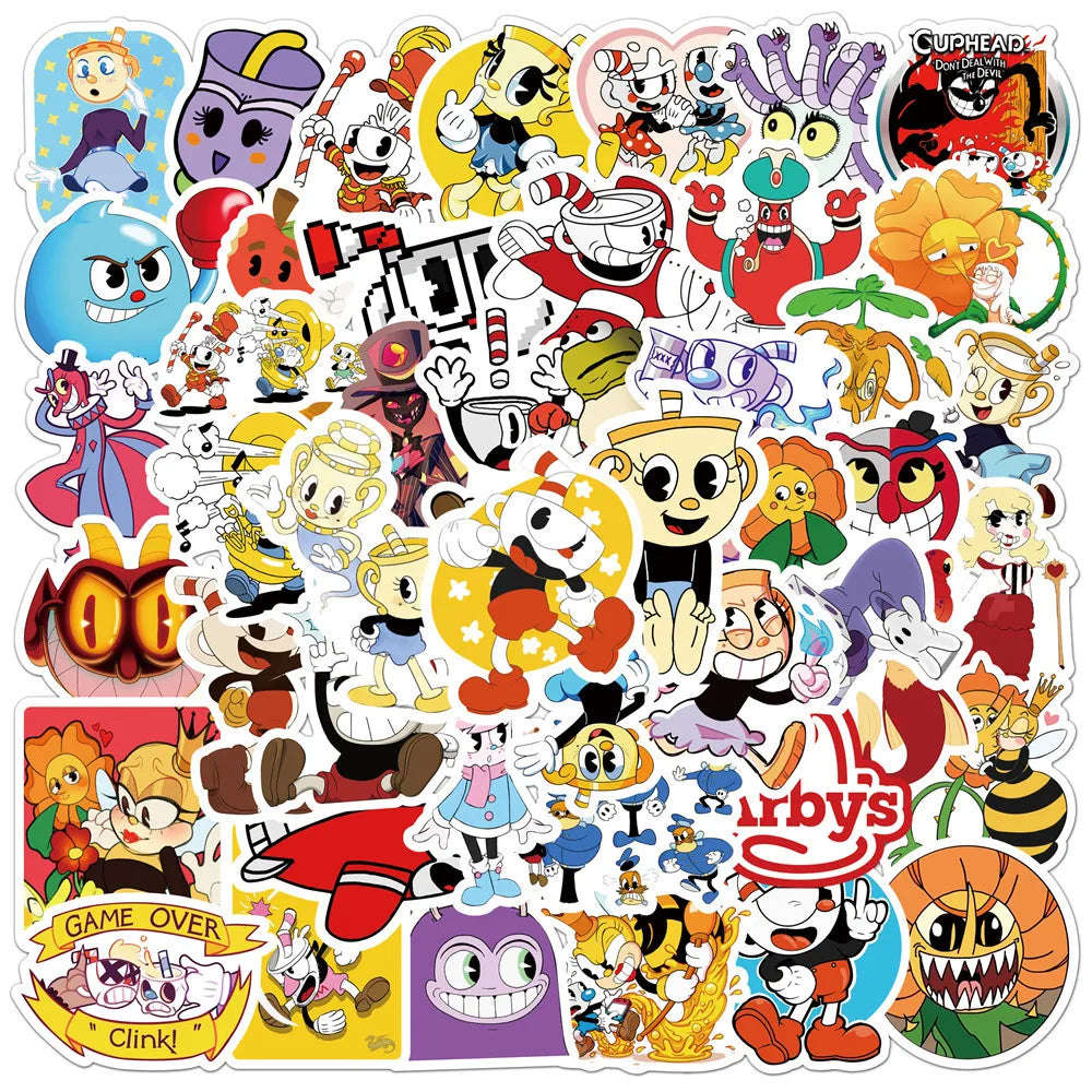Cuphead Mugman Stickers 10/30/50pcs Waterproof Cartoon Decals for Skateboard Laptop Phone Fridge (ONLINE ORDER ONLY)