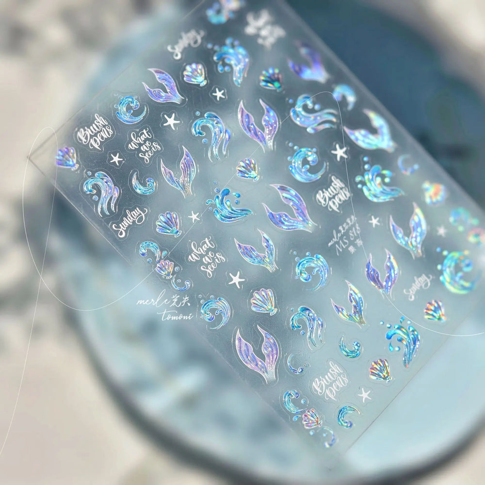 Shiny Mermaid Tail Fish Tail Sea Wave Jelly Spoondrift Shell Starfish Ocean Romantic Delicate Nail Art Stickers Manicure Decals (ONLINE ORDER ONLY)