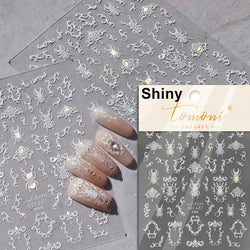Charming White Shiny Pearl Rhinestone Wings Feathers Crown Moon Stars 3D Self Adhesive Nail Art Sticker Manicure Decal Wholesale (ONLINE ORDER ONLY)