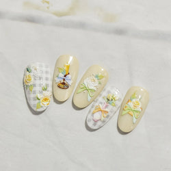 Oil Painting Style Rose Camellia Flower Vase Romantic Candle Holder Bowknot Embossed Adhesive Nail Art Stickers Manicure Decals (ONLINE ORDER ONLY)