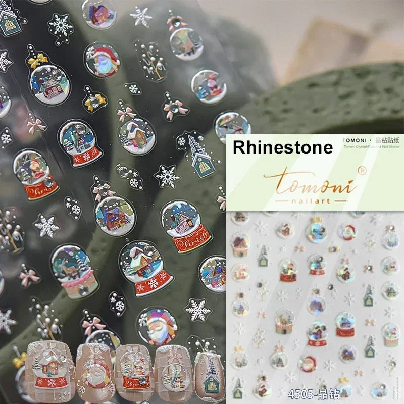 Black White Christmas Tree Snowflake Bowknot Snowman Socks Star Santa Hat Deer Rhinestone Winter Nail Art Sticker Manicure Decal (Online Order Only)