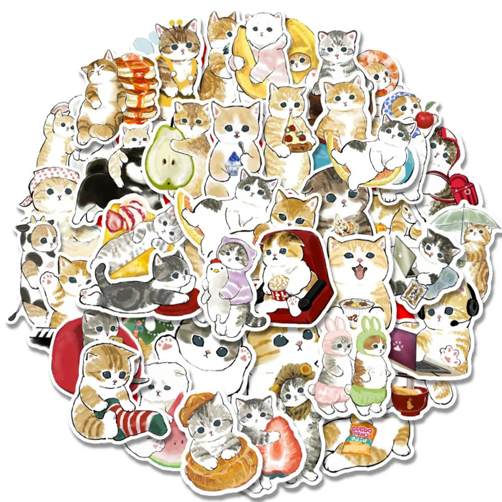 10/30/50PCS Kawaii Cartoon Cat Stickers Funny Cute Decals Decoration For Kids DIY Toys Phone Stationary Guitar Suitcase Sticker (ONLINE ORDER ONLY)