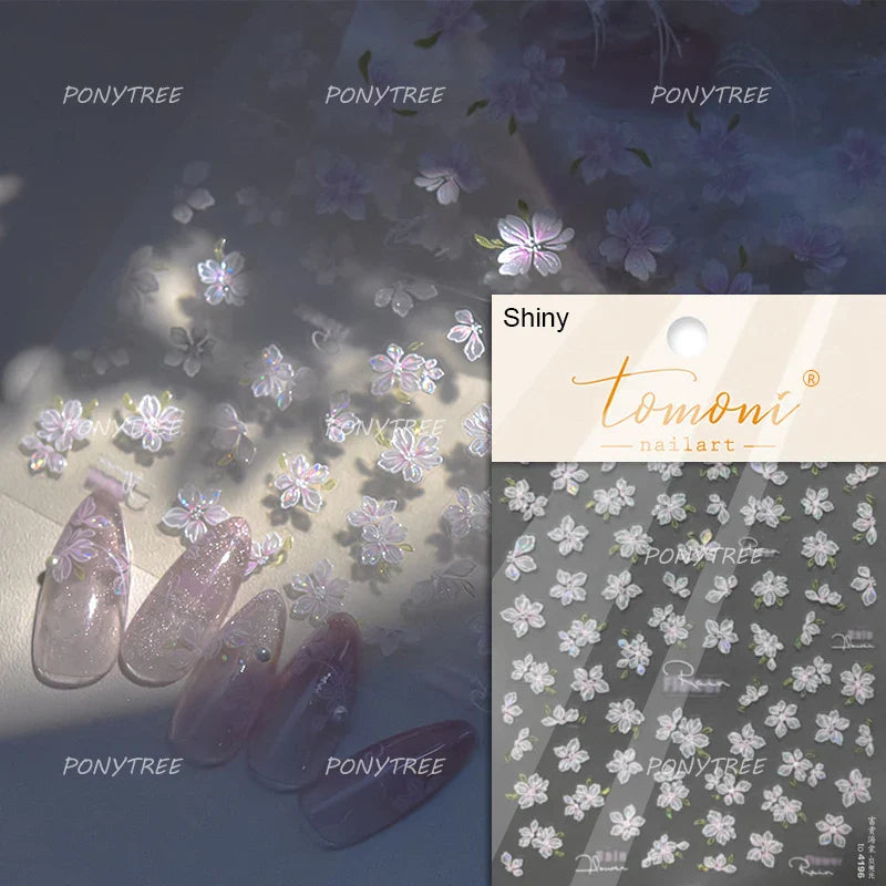 Antique Changle Flower Chrysanthemum Jade Pendant Feathers Green Leaf Adhesive Nail Art Stickers Flat Embossment Manicure Decals (Online Order Only)