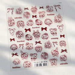 Cute Pet Creamy Rabbit Bear Dog Ribbon Bowknot Lamb Red Painted Heartbeat Flowers Adhesive Nail Art Stickers 3D Manicure Decals (Online Order Only)