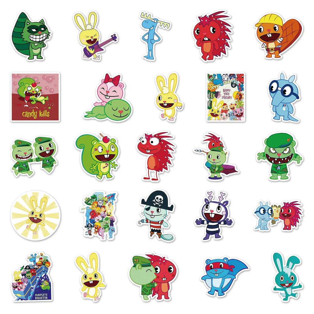 10/30/50pcs Cartoon Happy Tree Friends Stickers Laptop Bike Travel Luggage  Funny Graffiit Sticker Decals for Kids Toy Wholesale (ONLINE ORDER ONLY)