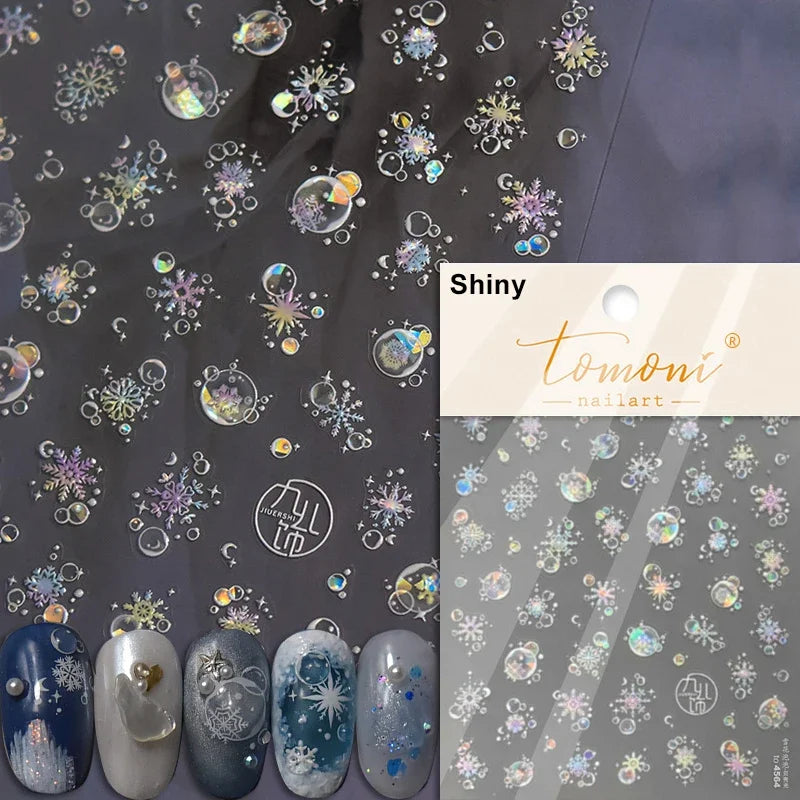 Snowman Apple Stars Gift Bell Snowflake Christmas Tree 3D Jelly Self Adhesive Nail Art Stickers Santa Claus Xmas Manicure Decals (ONLINE ORDER ONLY)