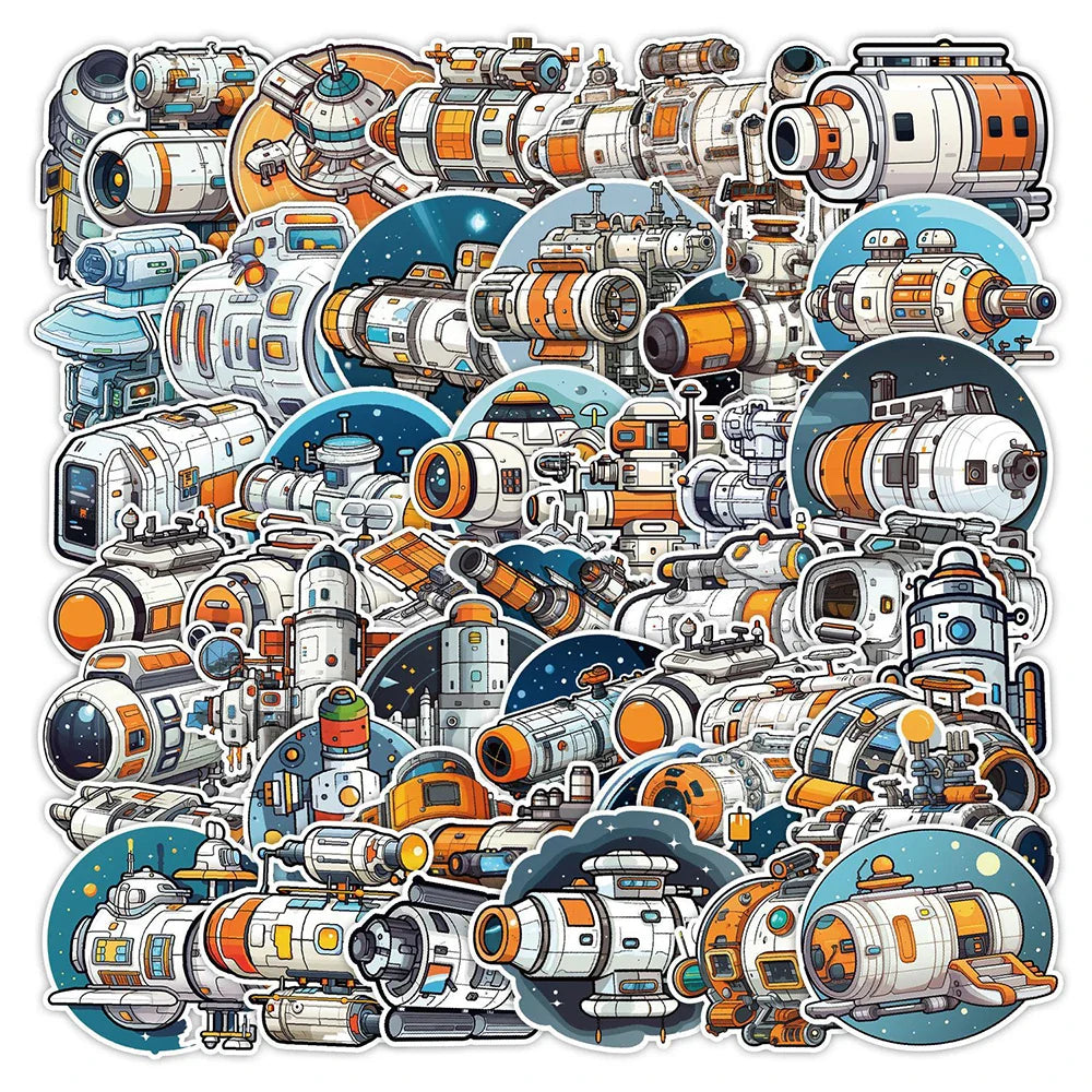 Cartoon Space Station Stickers 10/30/50pcs Waterproof for Kids DIY Skateboard Laptop Car (Online Order Only)