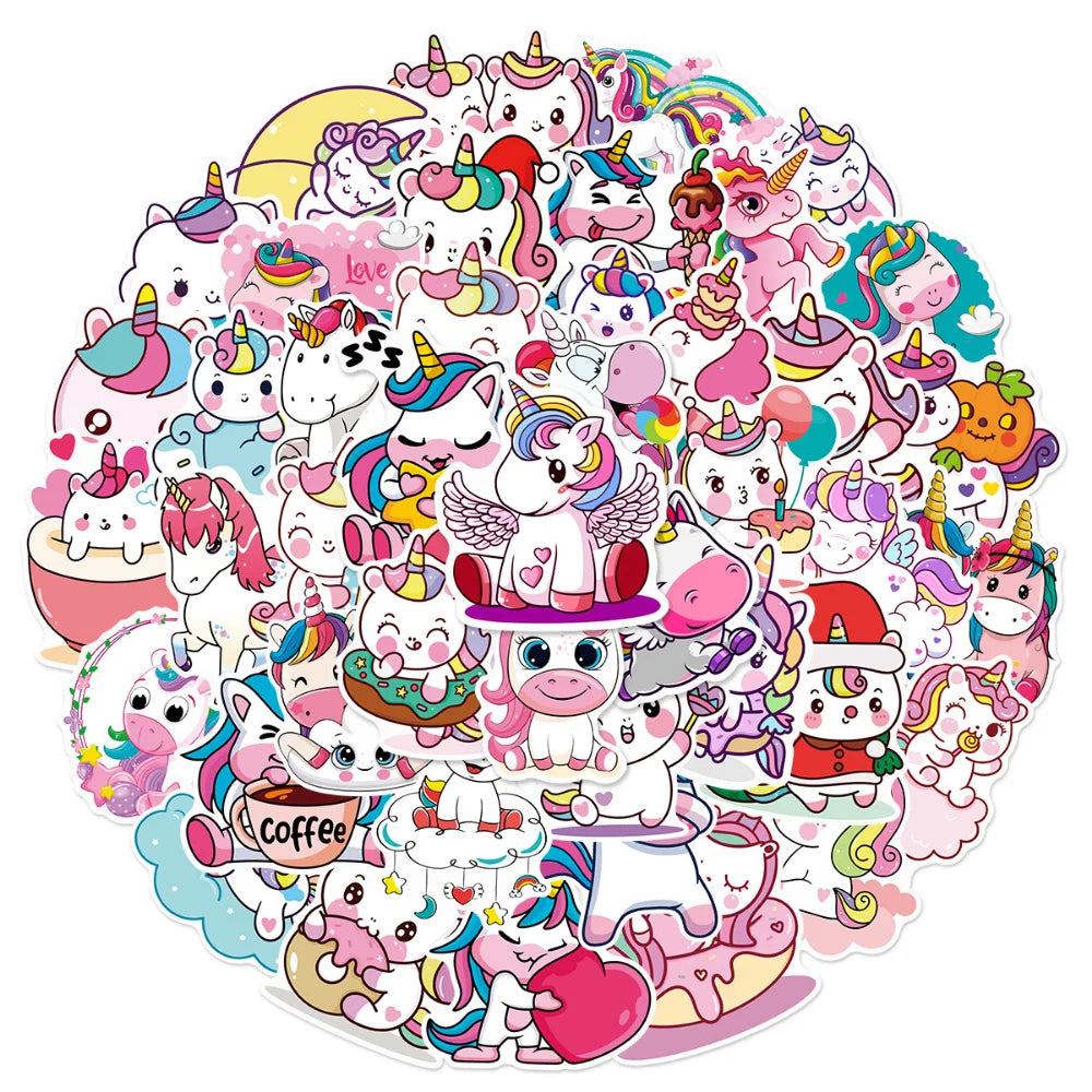 10/50Pcs Cute Cartoon Horse Stickers for Laptop Luggage Phone Car Scooter Funny Vinyl Decal for Kids Girl Children Gift (ONLINE ORDER ONLY)