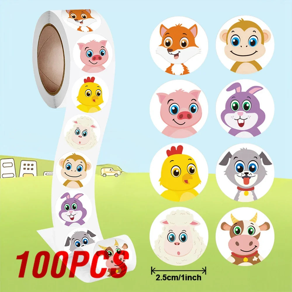 100-500pcs Cartoon Animal Reward Stickers 2.5cm/1inch DIY Decor Perfect For Learning Games Notebook Pad Fridge Gift Seal Labels (ONLINE ORDER ONLY)