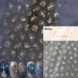 Shiny White Pink Blue Gold Snowflakes Hexagon Water Bubbles Winter 5D Self Adhesive Nail Art Stickers Rhinestone Manicure Decals (ONLINE ORDER ONLY)
