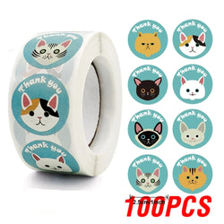 100-500pcs Thank You Cats Stickers For Kids Reward Stickers Thanksgiving Labels Toys 6 Beautiful Designs Stationery stickers (ONLINE ORDER ONLY)