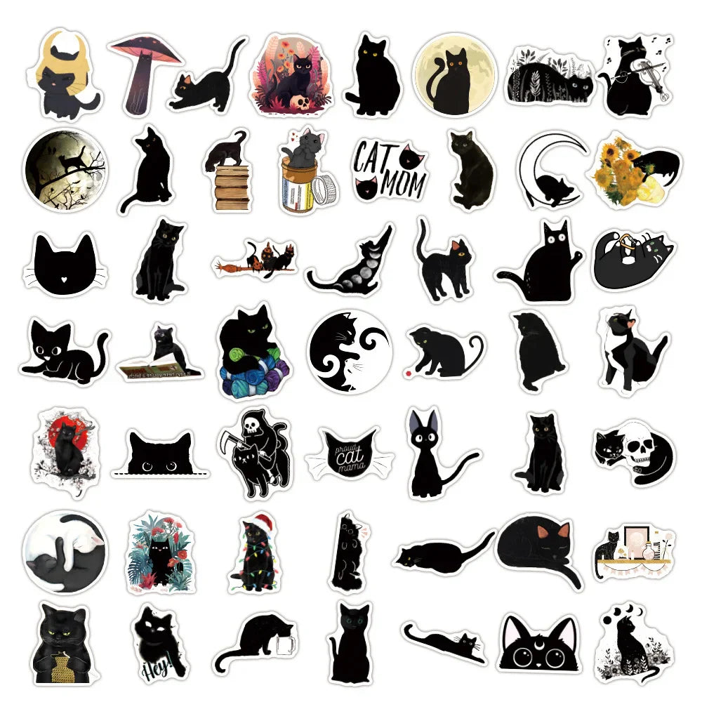 10/30/50/100PCS Cartoon Black Cat Stickers Scrapbook Phone Guitar Laptop Luggage Cool Waterproof Sticker Children Classic Toy (Online Order Only)