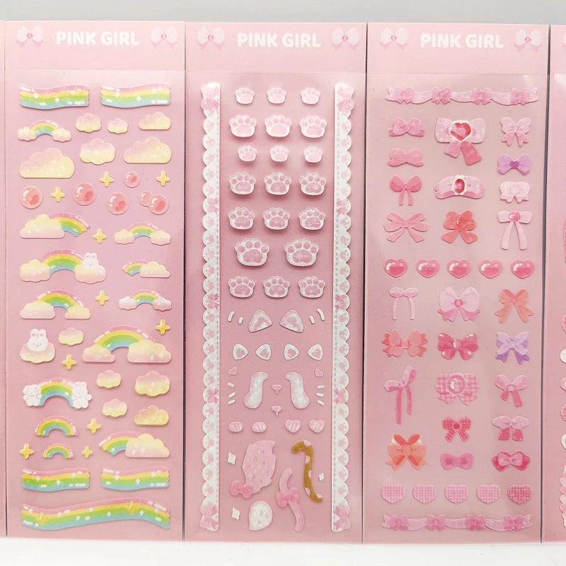 Korean Ins Girls Bow Lace Series Sticker Hand Account Idol Card DIY Album Decoration Scrapbooking Stickers Kawaii Stationery (ONLINE ORDER ONLY)