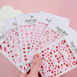 1Pc Red Pink White Heart Bow Nail Art Stickers with Glitter Sequins 5D Self Adhesive Nail Decorations Slider Decals DIY Manicure (ONLINE ORDER ONLY)