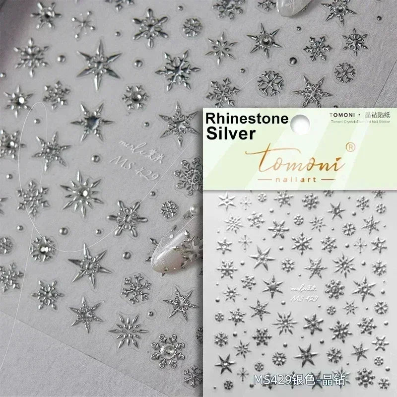 Black White Christmas Tree Snowflake Bowknot Snowman Socks Star Santa Hat Deer Rhinestone Winter Nail Art Sticker Manicure Decal (Online Order Only)