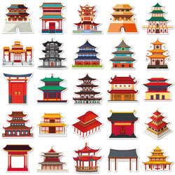 10/50pcs Antique Building House Stickers Personalized Chinese Style Stickers DIY Mobile Phone Case Suitcase Stickers Waterproof (Online Order Only)