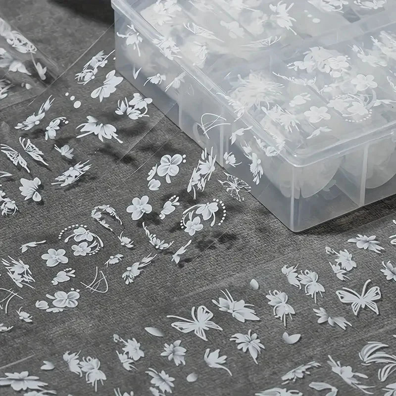 10 Rolls White Flower Petal Butterfly Design Nail Foil Transfer Stickers Glossy Glitter Nail Art Supplies for Women & Girls DIY* (ONLINE ORDER ONLY)