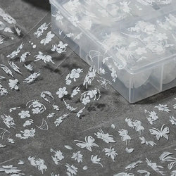 10 Rolls White Flower Petal Butterfly Design Nail Foil Transfer Stickers Glossy Glitter Nail Art Supplies for Women & Girls DIY* (ONLINE ORDER ONLY)