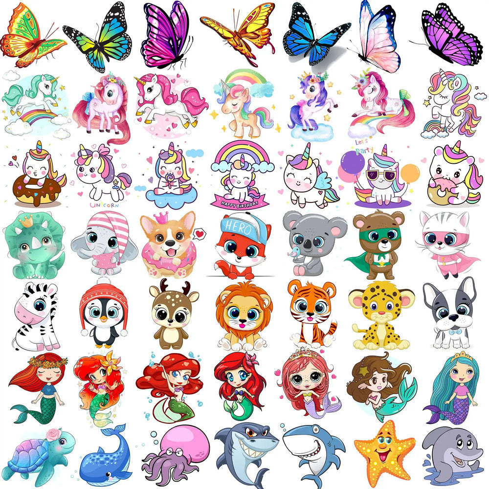 50 PCS Animals Temporary Tattoos For Women Girls Fake Butterfly Mermaid Unicorn Tattoo Sticker 3D Cartoon Body Art Tatoos Decor (ONLINE ORDER ONLY)