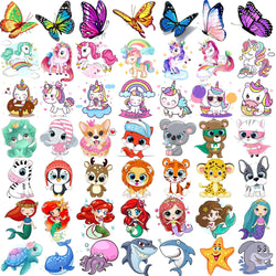 50 PCS Animals Temporary Tattoos For Women Girls Fake Butterfly Mermaid Unicorn Tattoo Sticker 3D Cartoon Body Art Tatoos Decor (ONLINE ORDER ONLY)
