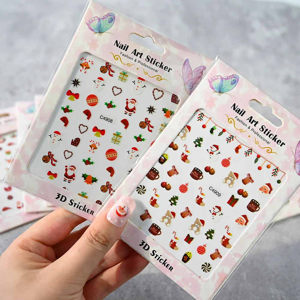 Merry Christmas Penguin Nail Art Sticker 3D Slider Deer Santa Claus Decal New Year Nail Decorations Sticker Manicure Accessories (ONLINE ORDER ONLY)