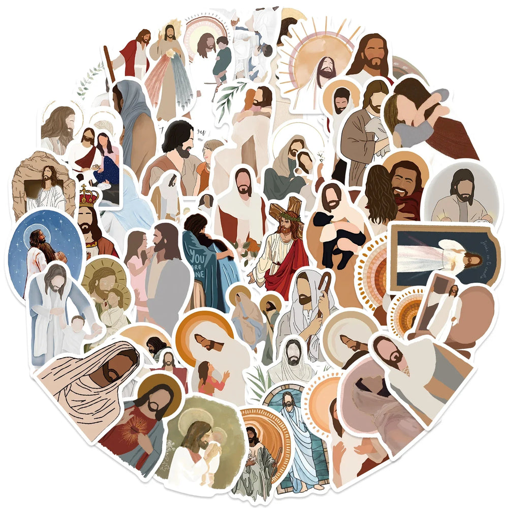 52Pcs Jesus Christian Religion Stickers For Phone Laptop Car Case Freezer Luggage Wall Waterpoof DIY Graffiti Belief Sticker (Online Order Only)