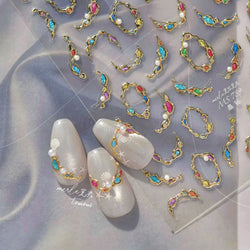 French Lines Gemstone Necklace Gilding Light Luxury Pearl Self Adhesive Nail Art Decorations Stickers Manicure Decals Wholesale (ONLINE ORDER ONLY)
