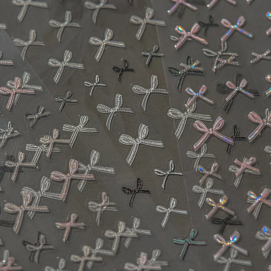 Chic Shiny Lace Pink Black White Bowknot Pearl Rhinestones Charming 3D Self Adhesive Nail Art Decoration Sticker Manicure Decals (Online Order Only)