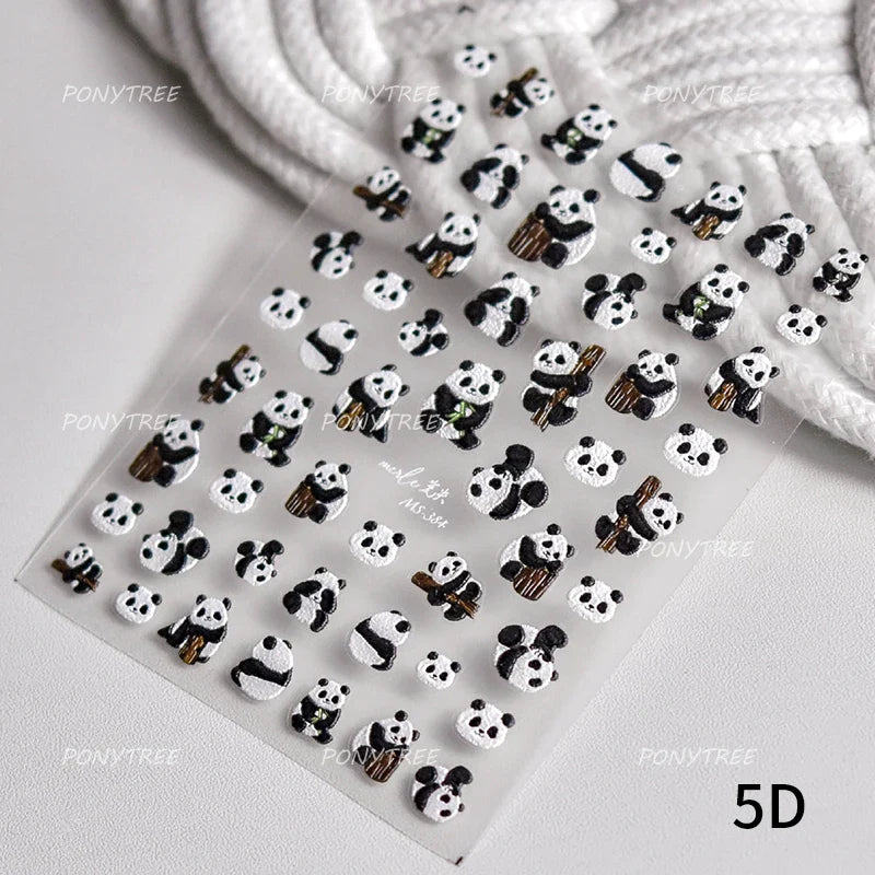Panda Bamboo Butterfly Pattern Totem Figure Peony Flower Love Heart Adhesive Nail Art Stickers Embroidery Pearl Manicure Decals (ONLINE ORDER ONLY)