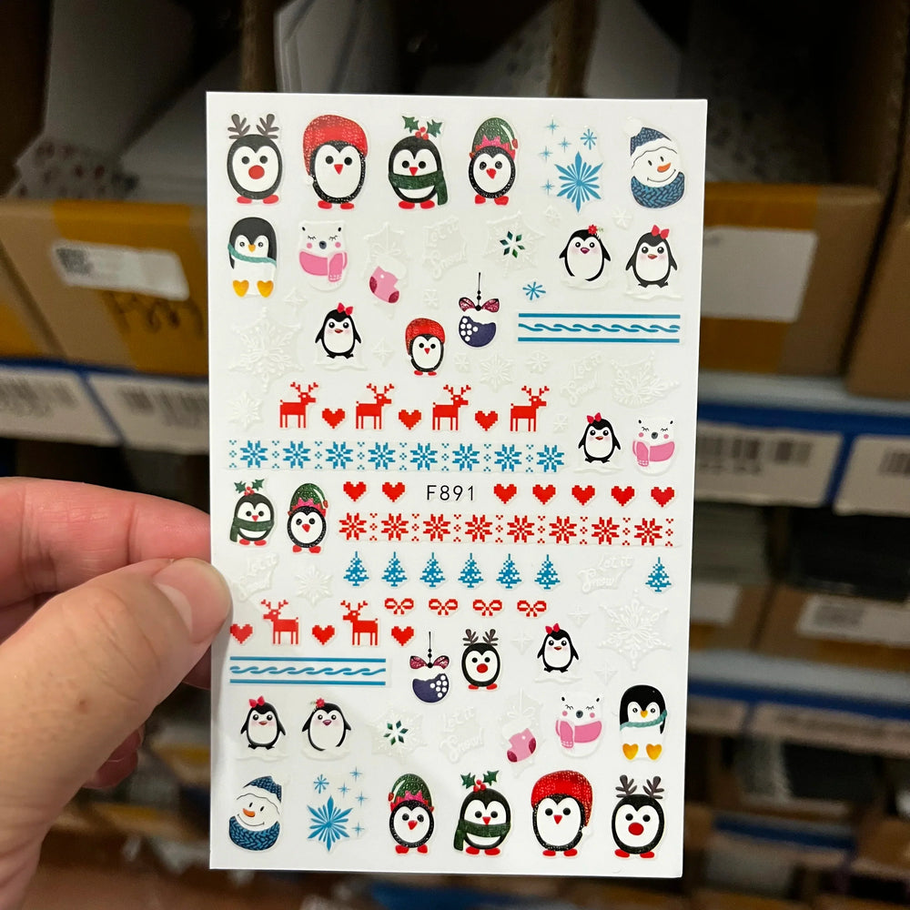 Christmas Greenery Nail Stickers Xmas Holly Animal Penguin Candy Winter Sliders Decor 2024 Holiday Decals Manicure Tips Foils *& (ONLINE ORDER ONLY)