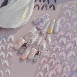 French Skirt Hem Halo Dyeing Purple Pink White Hemline Bowknot Wedding Veil Dreamy Star Adhesive Nail Art Sticker Manicure Decal (ONLINE ORDER ONLY)