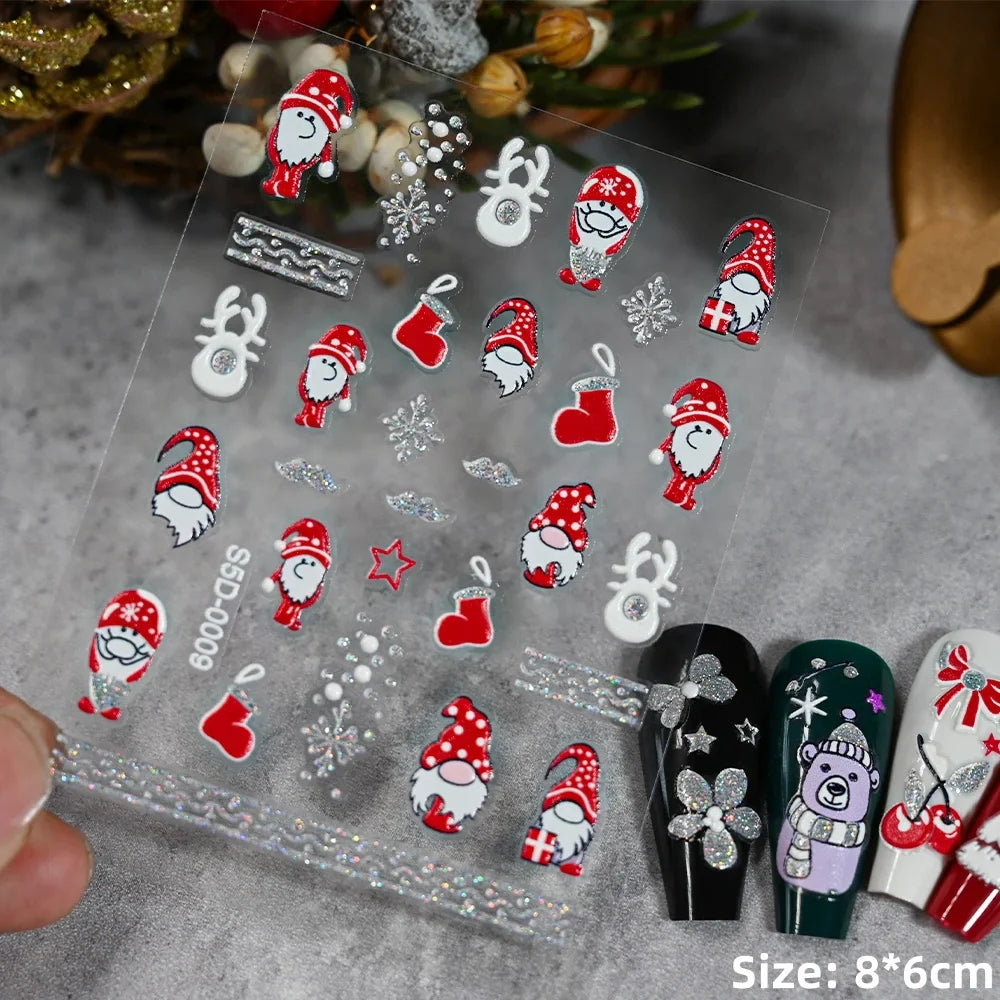 5D Embossed Gingerbread Man Nail Art Sticker Cute Christmas Winter Santa Claus Snowflake Elk Engraved Slider Manicure Decoration (ONLINE ORDER ONLY)
