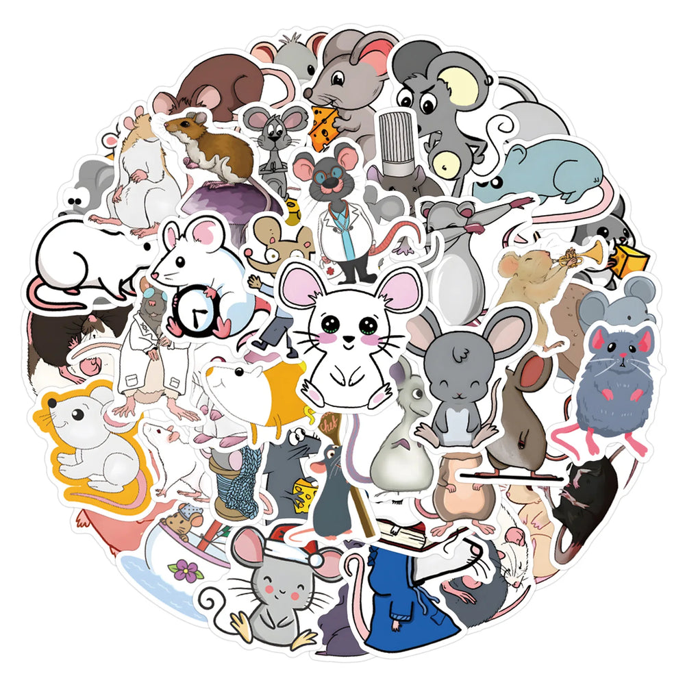 Kawaii Rat Stickers Cute Animal Decals Cartoon Graffiti for Luggage Laptop Guitar Car Bike Decoration (Online Order Only)