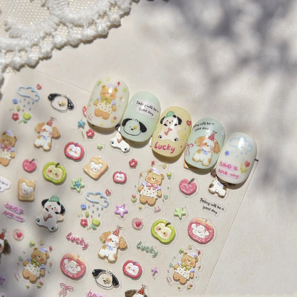 Fruits Apple Strawberry Animals Bear Dog Party Dream Flower Bone Rain Self Adhesive Nail Art Decoration Sticker Manicure Decals (Online Order Only)