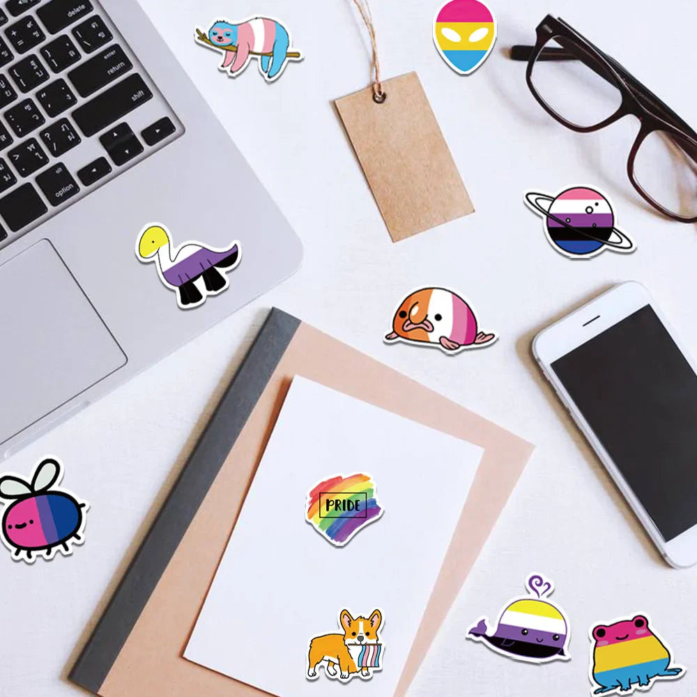 50/100pcs Gay Pride Stickers Rainbow Stickers in Bisexual Stuff Colorful LGBTQ Sticker for Water Bottle Laptop Motor Phone (ONLINE ORDER ONLY)