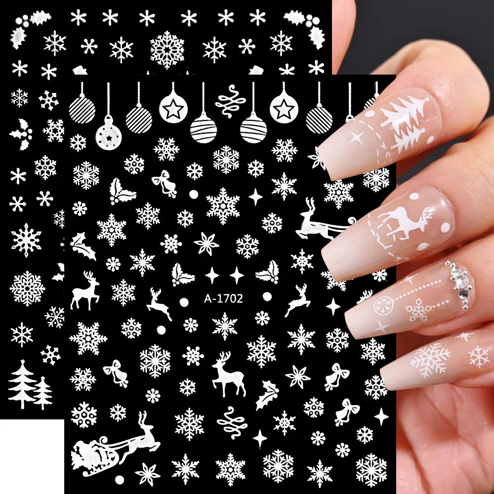 Winter Xmas 3D Nail Sticker Snowflake Flower Winter Decals Nail Stickers Cartoon Bird Santa Penguin Elk Slider New Year Manicure (ONLINE ORDER ONLY)