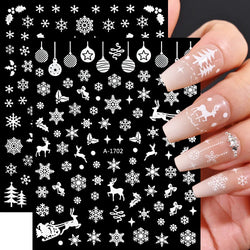 Winter Xmas 3D Nail Sticker Snowflake Flower Winter Decals Nail Stickers Cartoon Bird Santa Penguin Elk Slider New Year Manicure (ONLINE ORDER ONLY)