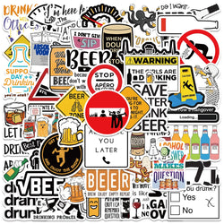 50pcs Funny Cartoon Alcoholism Beer Stickers Laptop Water Bottle Waterproof Graffiti Luggage Guitar Skateboard Vinyl Decals (Online Order Only)