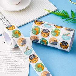 100-500Pcs new 1inch Animal Good Job Cool Stickers Roll for Envelope Praise Reward Student Work Stationery Seal Lable child gift (ONLINE ORDER ONLY)