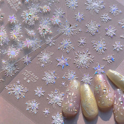 Flying Snowflakes Cold Winter Geometric Hexagon Star Romantic Adhesive Nail Art Stickers Embossment Rhinestone Manicure Decals (ONLINE ORDER ONLY)