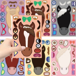 8/16/32pcs Cartoon Pony Head Make A Face Puzzle Stickers Kids Funny Animals Sticker DIY Children Jigsaw Education Toys (ONLINE ORDER ONLY)