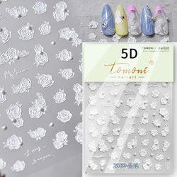 Gradient Halo Dyeing Dark Red Rose Flower Rhinestone Lace Bow Heart 3D Self Adhesive Nail Art Decoration Sticker Manicure Decals (ONLINE ORDER ONLY)